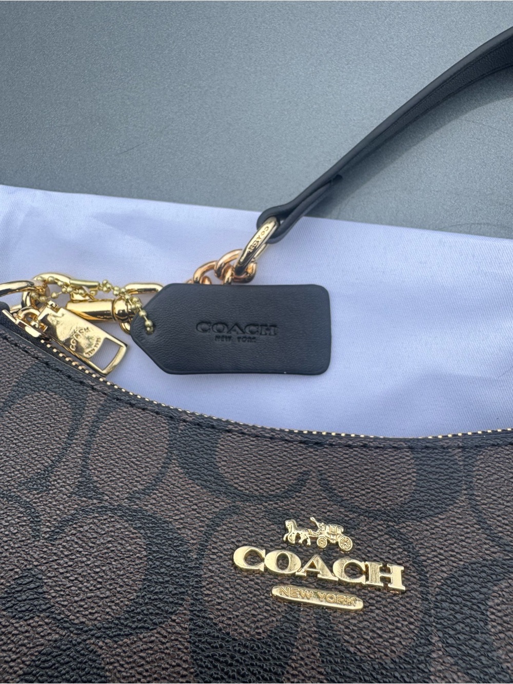 Coach Brown Signature Shoulder Bag with Gold Hardware - Picture 3 of 6